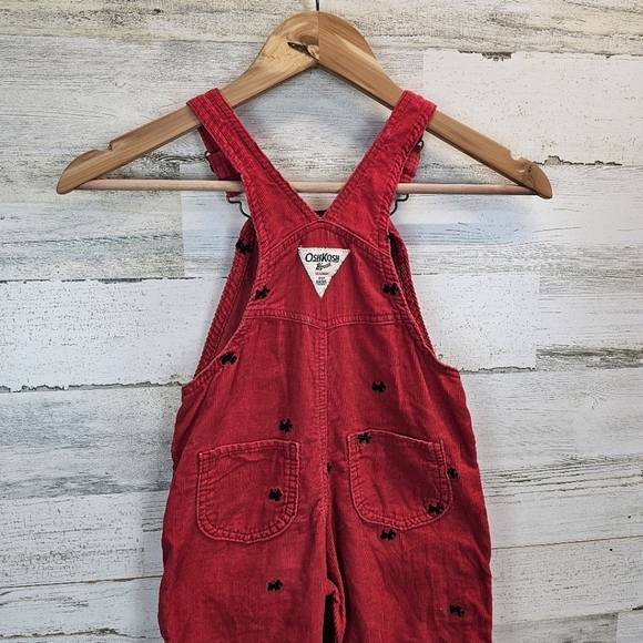 OshKosh B'gosh Girls Red Overalls with Adjustable Straps Sz 4T Dog Embroidered - Picture 8 of 13